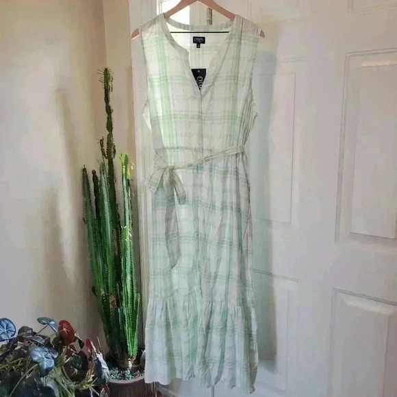 NWT Chaps Gingham Green Summer Spring Sleeveless Dress, Size XXL‎ Tie In Back - Picture 1 of 13